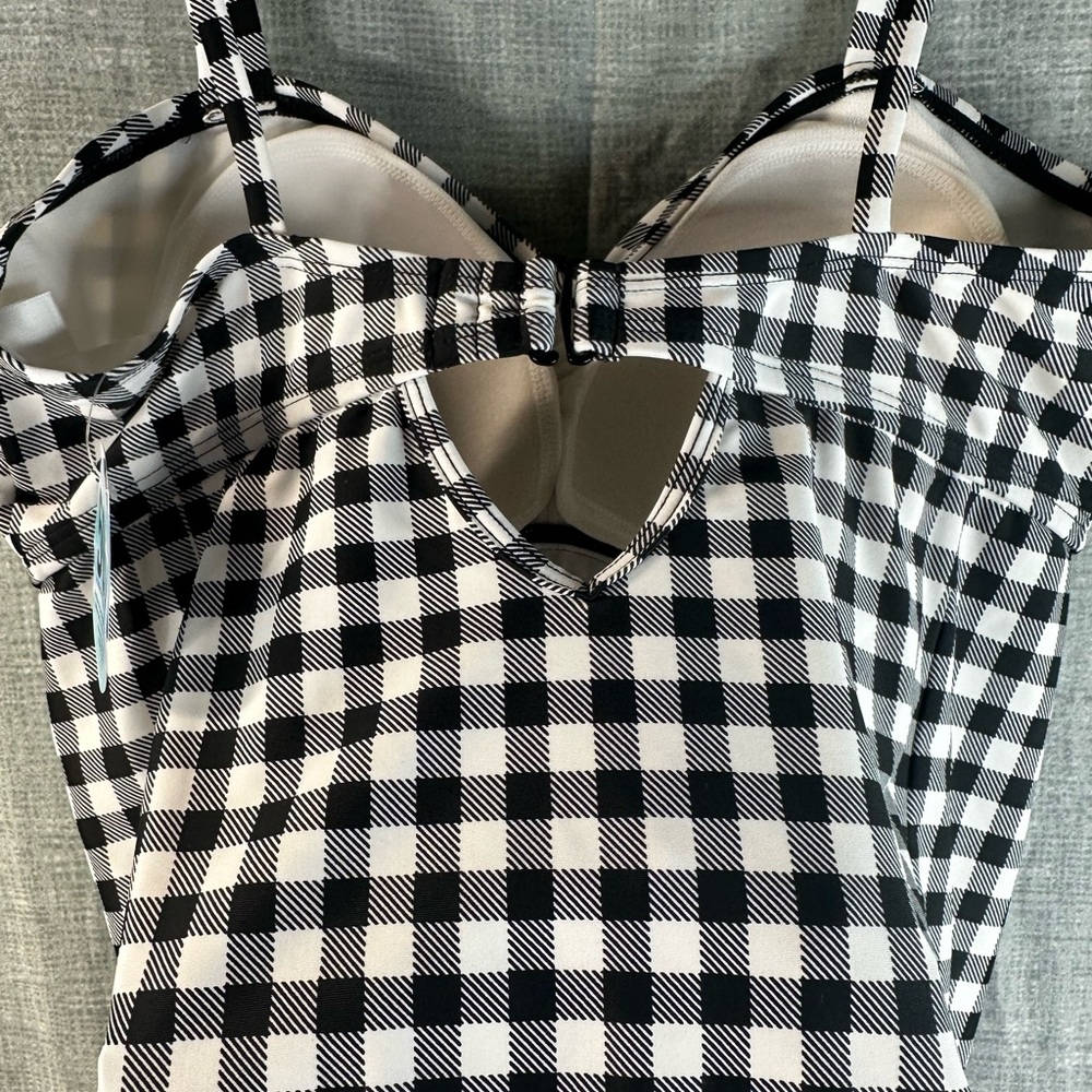 Motherhood Maternity Beach Bump Tankini Swimsuit Set Gingham Black White UPF50 M - Picture 7 of 10